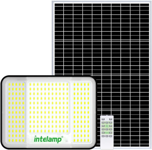 intelamp Solar Flood Lights Outdoor Waterproof, 20000mAh 2000LM Floodlight Exterior with Remote 16.4 FT Cable, 2-12H Timer Dusk to Dawn Security Spots Lighting Outside for Garden Pathway