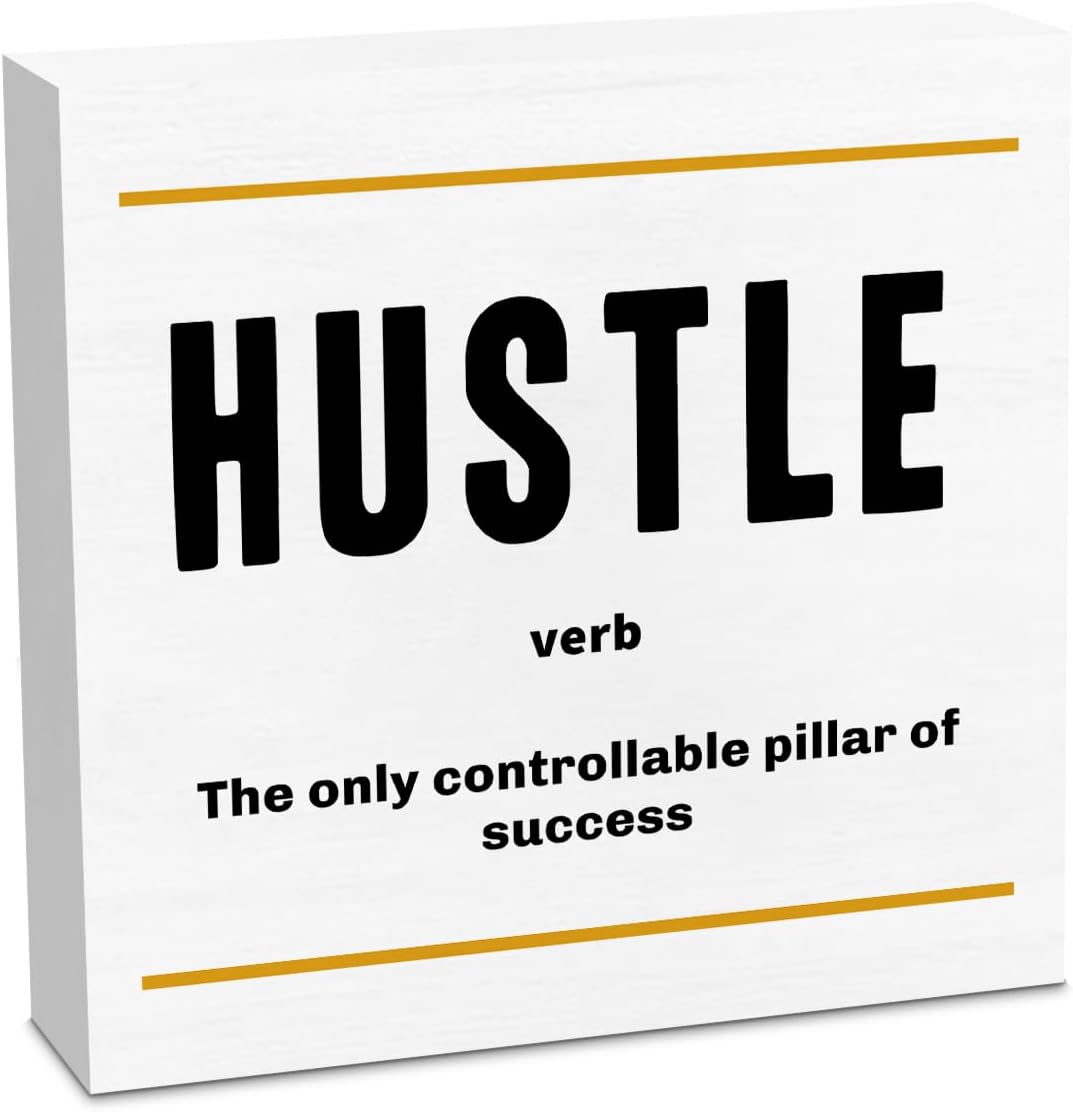 Hustle Definition Entrepreneur White Wooden Box Sign, Inspirational Office Decor Decorative Table Shelf Desk Decor, Rustic Workplace Farmhouse Home Counter Decor Office Decorations Desk Accessories