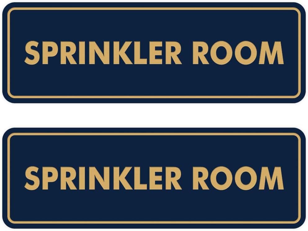 Signs ByLITA Standard Sprinkler Room Sign (Navy Blue/Gold) - Medium 2 Pack
