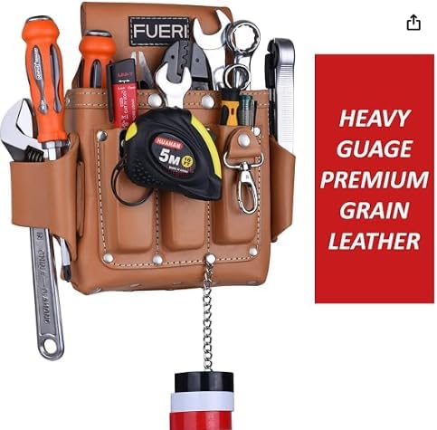 FUERI Leather Tool Pouches Carpenter Electrician Belt Bags Organizer 4 Pocket Professional Heavy Duty Pouch for Construction Framing