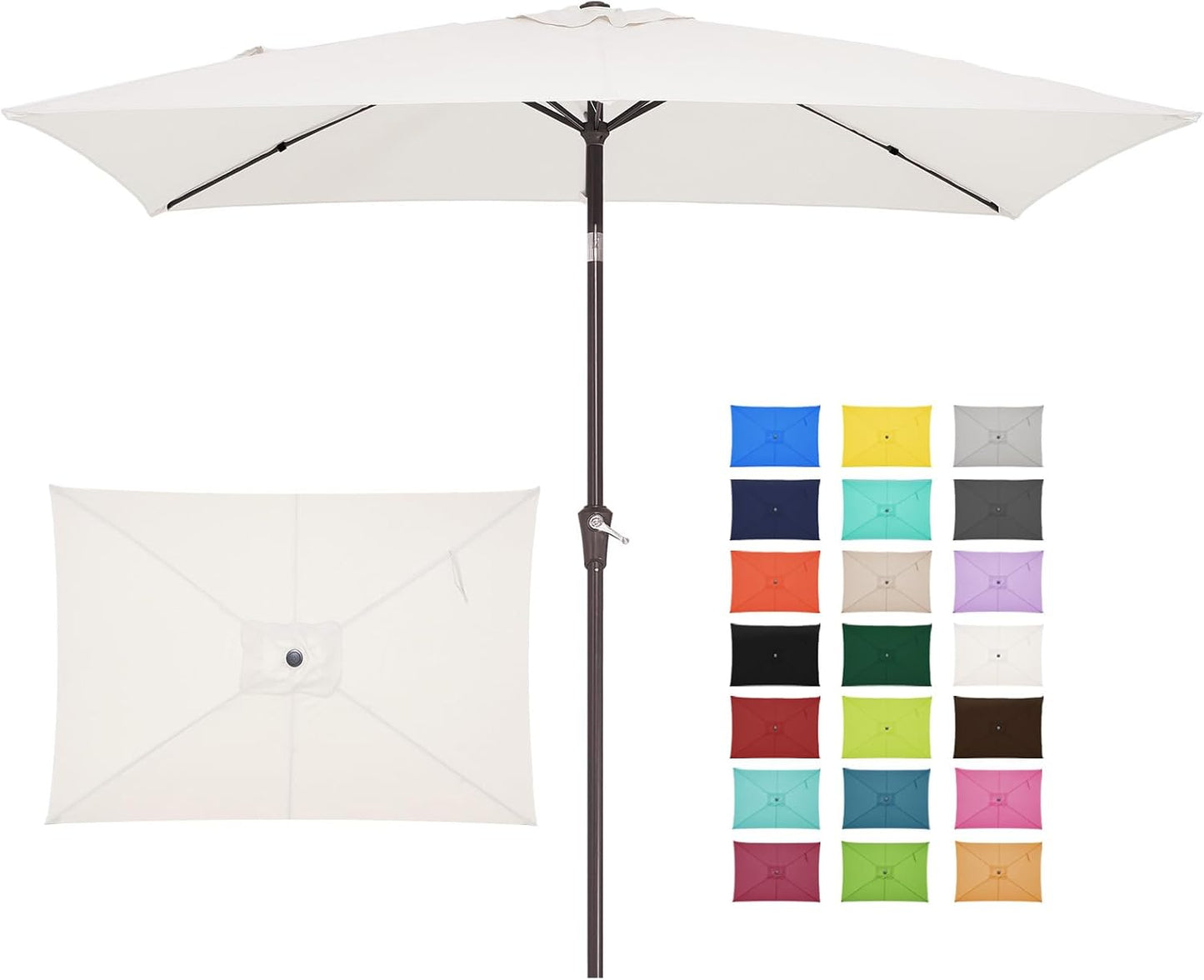 JEAREY 6.5x10 ft Rectangular Patio Umbrellas Outdoor Market Umbrella with Push Button Tilt and Crank, Rectangle Table Umbrella 6 Sturdy Ribs UV Protection for Pool Garden Backyard Deck, Cream-White