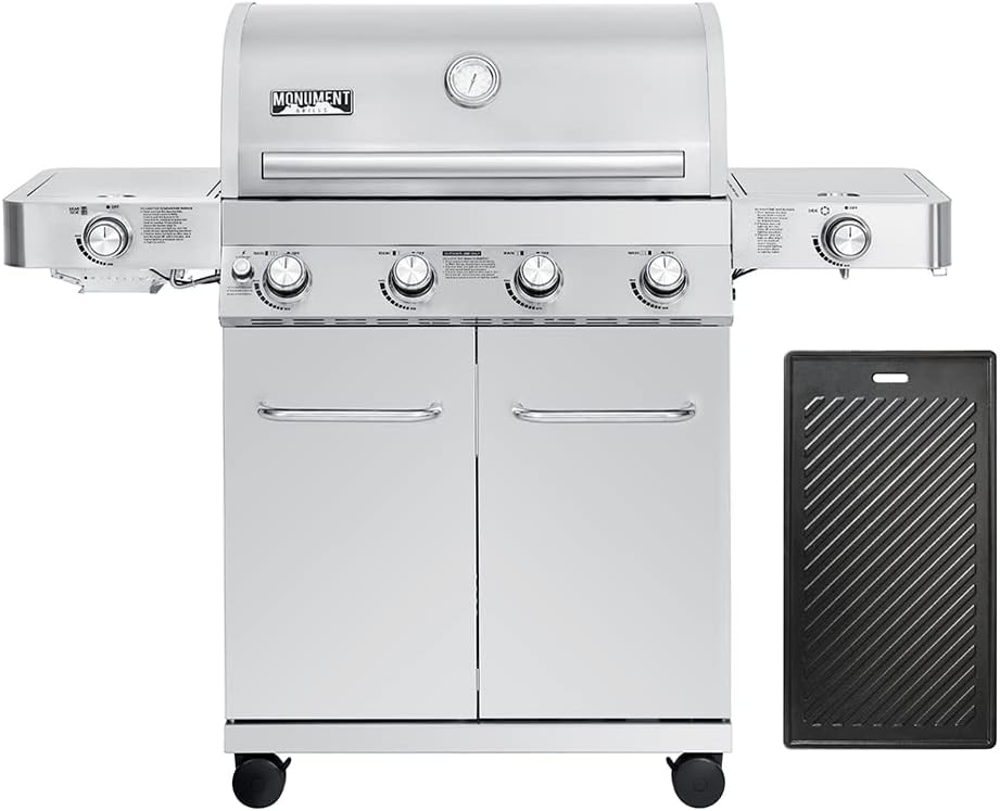 Monument Grills Larger 4-Burner Propane Gas Grills Stainless Steel with Cooking Plate(2 items)