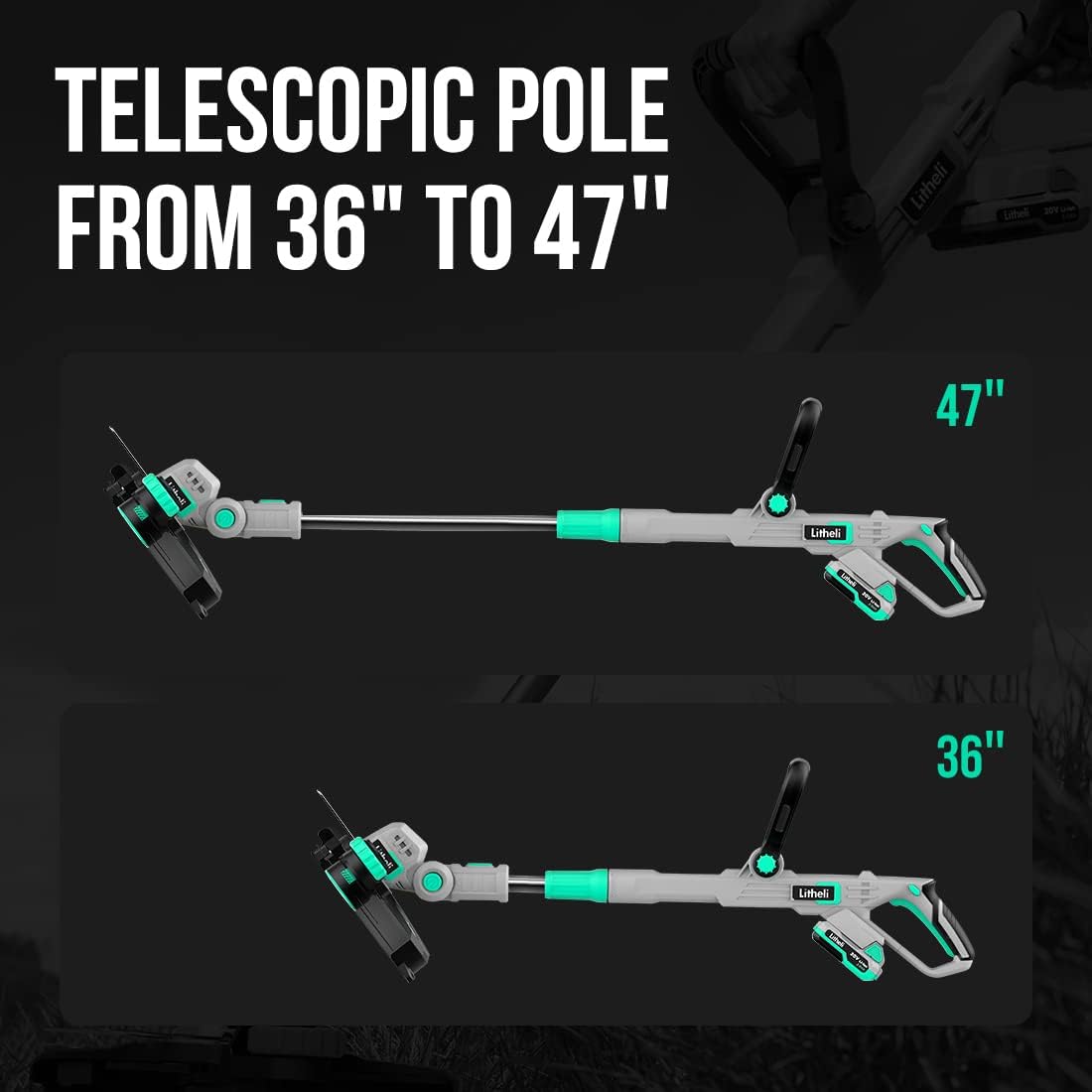 Litheli 20V Cordless String Trimmer and Edger, 12" Electric Weed Wacker with Auto Line Feed, Includes 2.0Ah Battery and Charger.