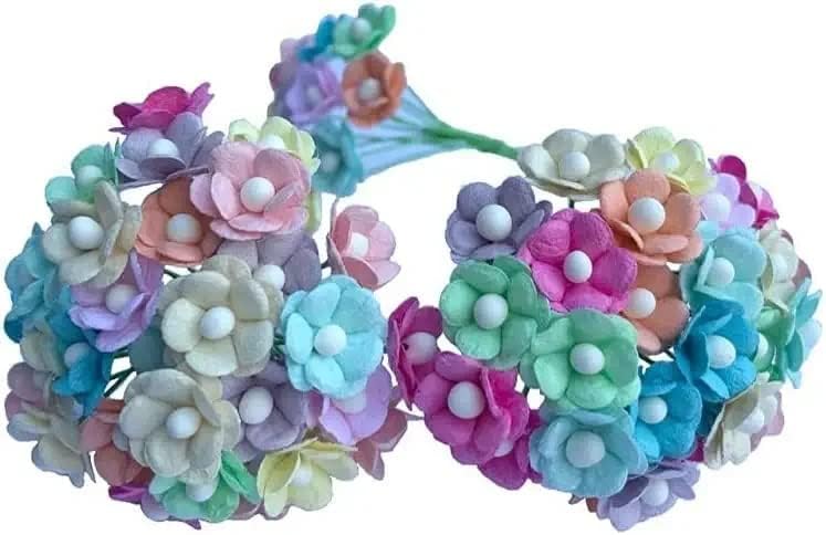100 pcs Mini Flowers Mulberry Paper Flowers 13-15 mm Scrapbook Craft Card DIY Craft Using for Crafts, Bouquets, Scrapbooks, Decorations, Greeting Cards Artificial Flowers (Mixed Pastel Colors)