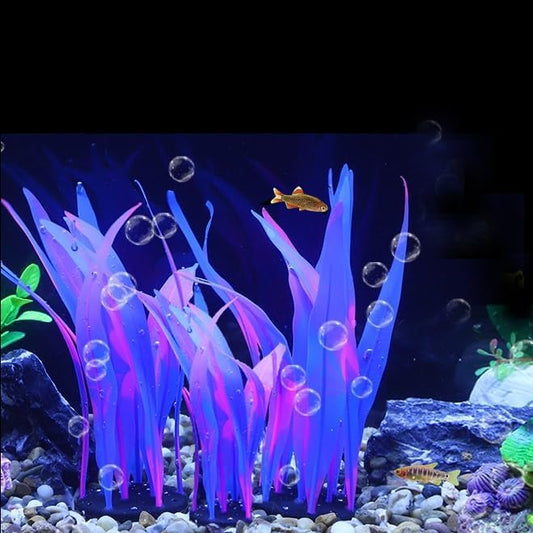 3Pcs Soft Silicone Aquarium Plants Set Glowing Kelp Fish Tank Plants Decor Artificial Blue Aquarium Plant Simulation Artificial Water Grass for Fish Tank,7.08in9.84in16.9in