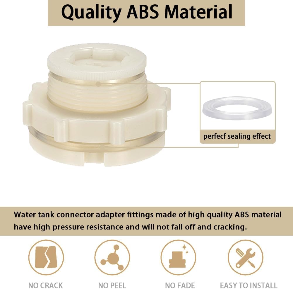 1.5" Female ABS Bulkhead Fitting, Plastic Water Tank Connector Adapter Fitting with Plugs for Outdoor rain Barrel Garden Hose Adapter Spigot kit Water Tank Gallon Drain Bucket(Set of 2)