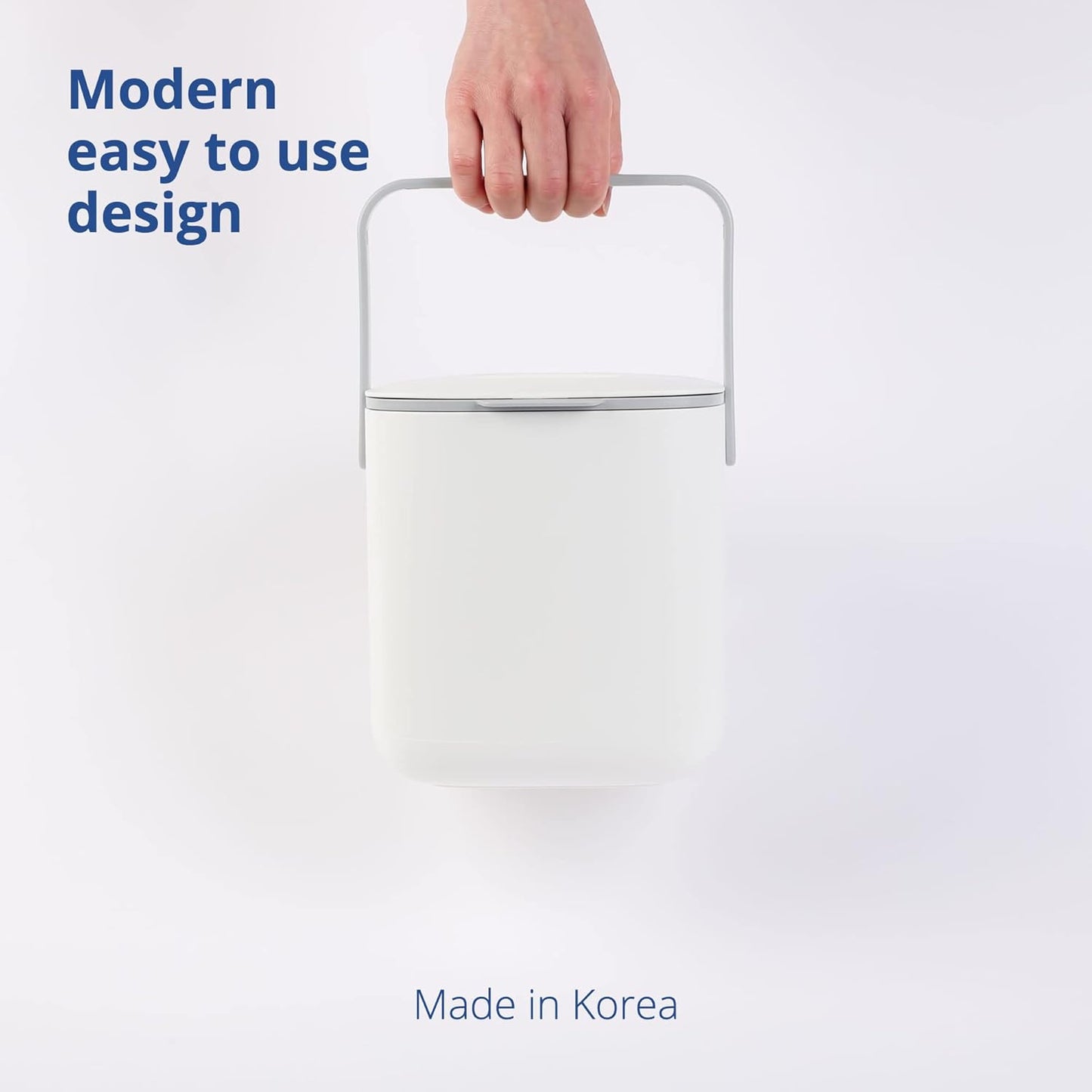 Blue Ginkgo Kitchen Compost Bin [2.6L / 0.69 GAL] – Filter-Free, Odor-Tight Countertop Food Waste Pail with Handles (Made in Korea, White)