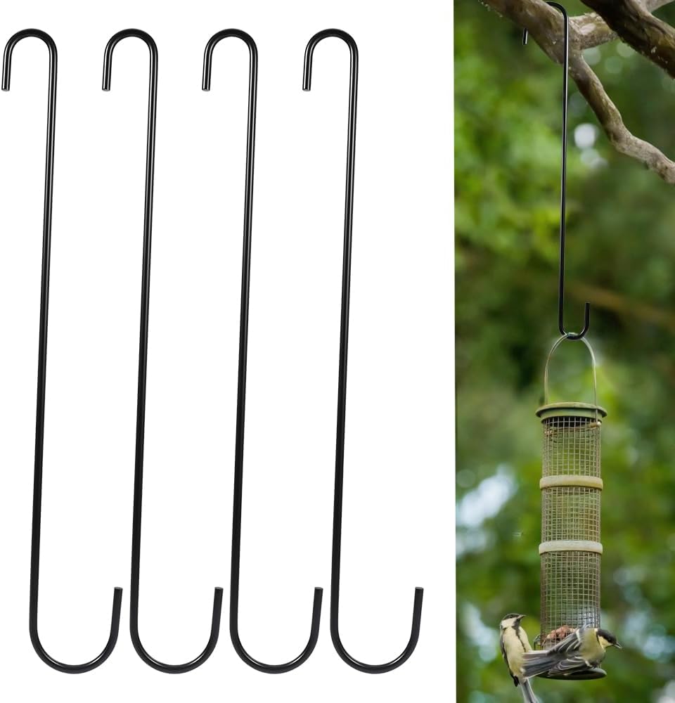 Vindar 4 Pack 16.5 Inches Bird Feeder Hook Extra Large S Hooks Heavy Duty Hooks Hangers for Tree Branch, Bird Feeder, Hummingbirds Feeders, Bird House, Office, Wind Chimes, Lanterns, Gardening Tools