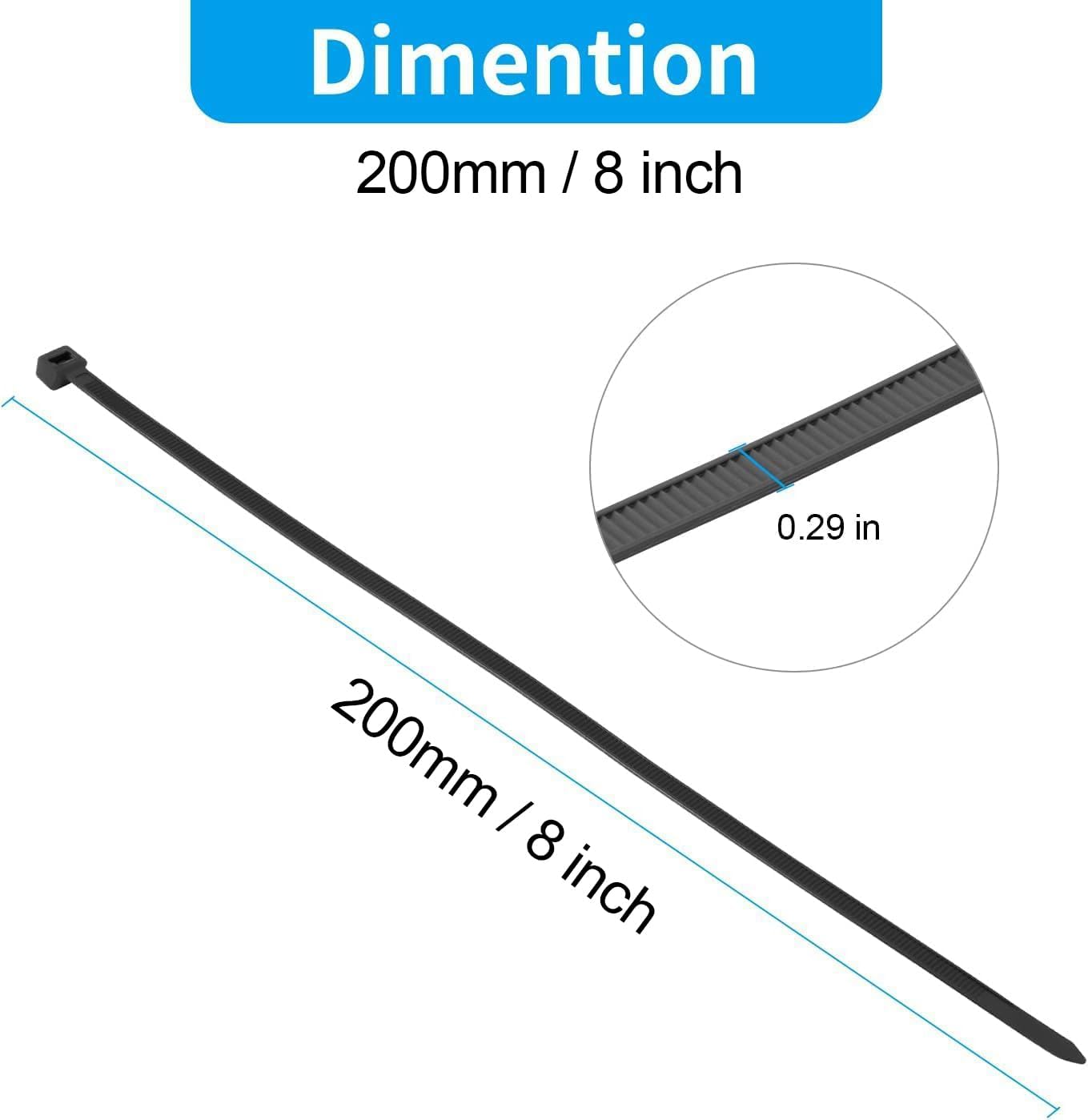 XINGO 8 Inch Green Zip Ties Heavy Duty 100 Pack, 120 LBS Tensile Strength, Premium Nylon Cable Wire Ties, Self-locking Plastic Ties for Indoor and Outdoor Use