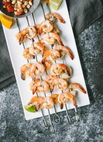 THORIUM BBQ Skewers |Shish Kebab Rotisserie Skewers for Grilling | Sharp Flat S kewers with Ring Handle for Easy Turning | Durable Stainless Steel | 12 Pieces, 35cm Long | Includes Basting Brush