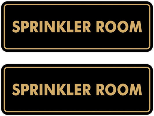 Signs ByLITA Standard Sprinkler Room Sign (Black/Gold) - Small 2 Pack