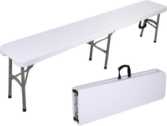 Plastic Folding Bench - Portable Bench Used for Indoor, Outdoor, Picnic, Party, Camping, Dining Seat, Garden Soccer Multipurpose Entertaining Activities, White (1, White, 8 Feet)