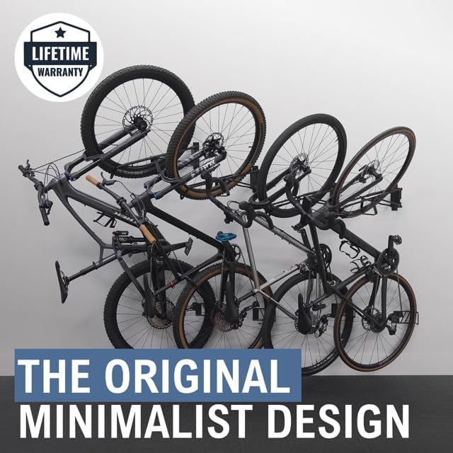 StoreYourBoard SwivelStow Mountain Bike Storage Rack 4 Pack – Heavy Duty Bike Hanger, No-Lift Bike Wall Mount for Garage Bike Storage, MTB and E-Bike, Holds 70 lbs, Patent-Pending