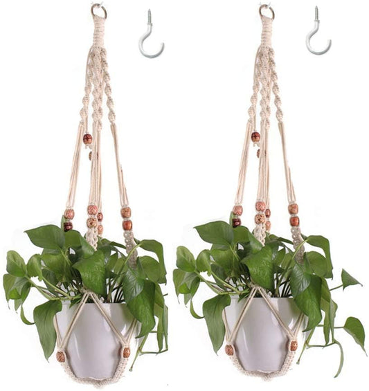 Belit Macrame Plant Hangers Indoor Outdoor 2 Pack Hanging Planters Basket with 2 Hooks Decorative Flower Pots Stand Home Decor