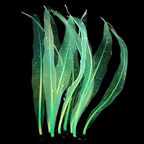 1Pcs Aquarium Decoration Green Plants Simulation Artificial Water Grass Fish Tank Decor Silicone Glowing Kelp Ornament Aquarium Accessories,Green,9.84in