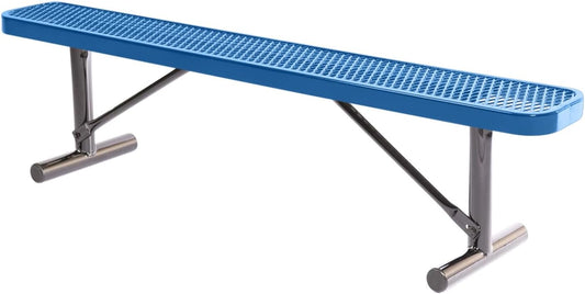 Heavy-Duty Portable Outdoor Bench Thermoplastic Coated, Expanded Metal, Commercial-Grade Seating, Made in America (Portable Without Back, 6 Ft, Textured Light Blue)