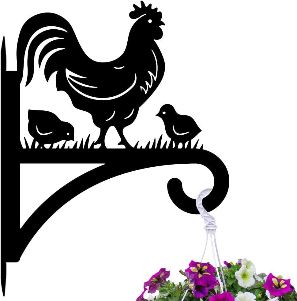peacoblue Iron Plant Hangers Hooks for Outdoor Indoor Hanging Plants Fern Pots, Lantern, Bird Feeder, Wind Chimes, 12”x14” Rooster Weather Resistant Metal Wall Brackets for Garden, Farmhouse(Rooster)