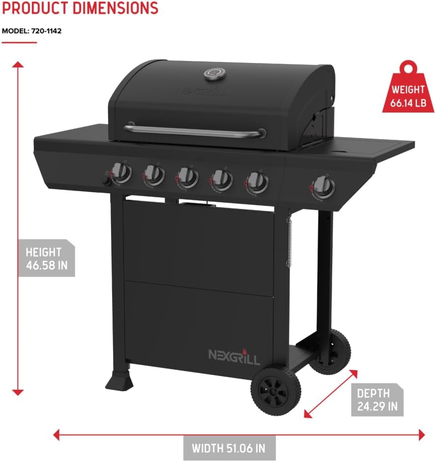 Nexgrill 5-Burner Gas Grill with Side Burner, 67,000 BTUs, 618 SQ. In. Cooking Area, Propane BBQ Grill with Stainless Steel Panel for Outdoor Cooking, Patios, and More - 720-1142