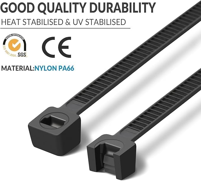 XINGO 12 Inch Black Zip Ties Heavy Duty 250 Pack, 120 LBS Tensile Strength, Premium Nylon Cable Wire Ties, Self-locking Plastic Ties for Indoor and Outdoor Use