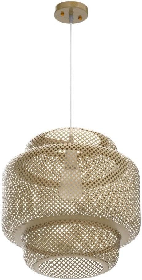 Bamboo Pendant Light - Boho Basket Chandelier Handmade Woven Pendant Light, Natural Wicker Rattan Hanging Chandelier for Kitchen Island Dining Room Living Room Porch
