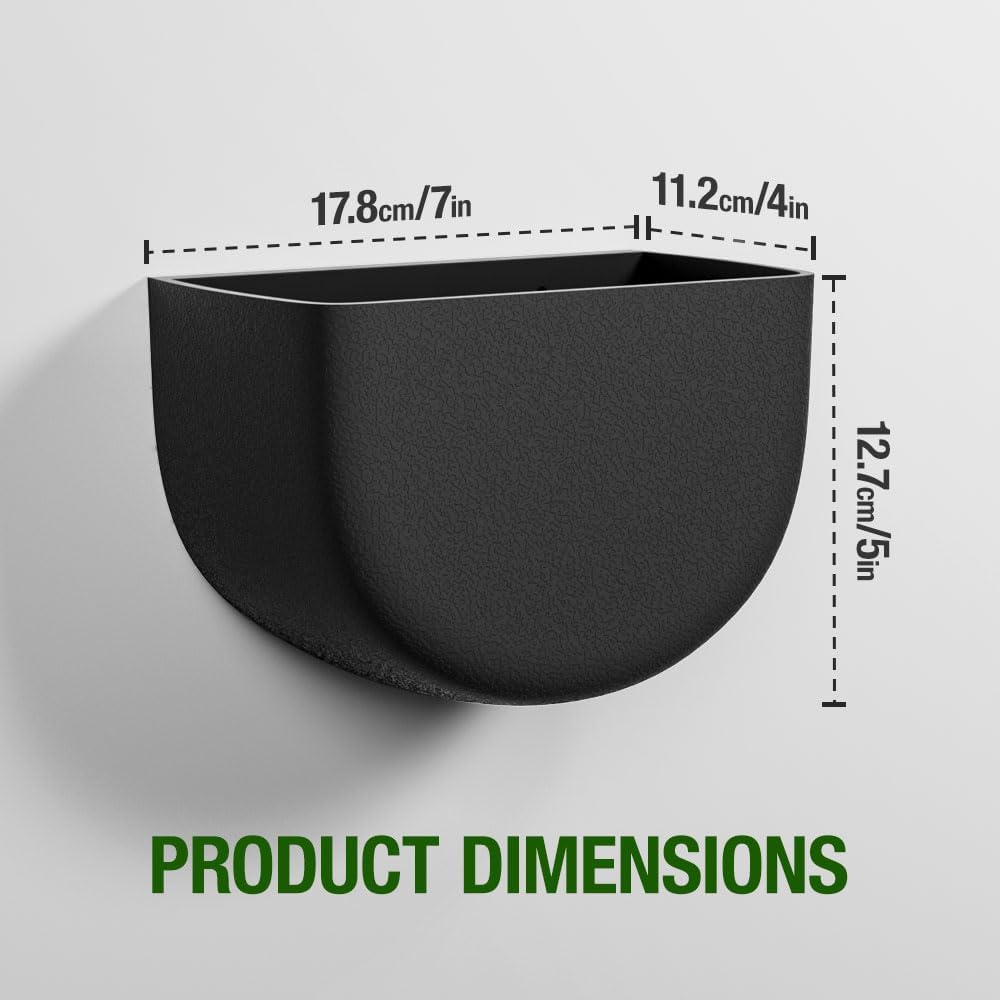 2 Pack Wall Hanging Planter Pots for Indoor and Outdoor Plants, 7 Inch Half-Moon-Shaped Plastic Wall Planter, Wall Mounted Succulent Planters (Black)