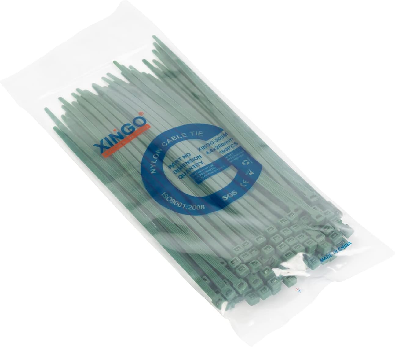 XINGO 100PCS Cable Zip Ties Heavy Duty, Premium Nylon Plastic Wire Ties with 50 Pounds Tensile Strength, Self-Locking Black Nylon Zip Ties for Indoor and Outdoor (8 inch, Dark Green)