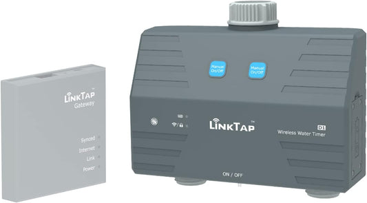 LinkTap D1 Smart Sprinkler Timer | Requires Gateway | 2-Outlet Water Timer for Garden Hose, Wider Range Than WiFi Hose Timers, App & Voice Control, Weather Adaptive, Smart Irrigation System for Yard