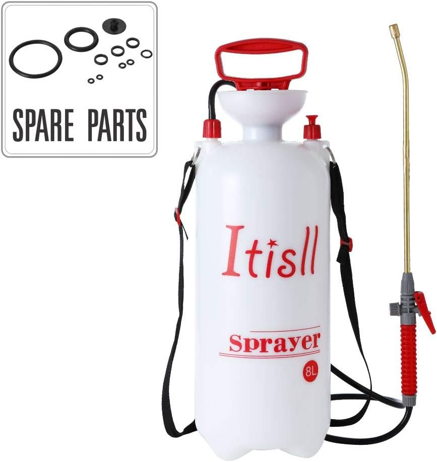 Itisll Portable Garden Pump Sprayer Brass Wand Shoulder Strap for Yard Lawn Weeds Plants 2Gal