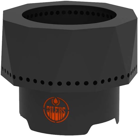 Blue Sky Outdoor Living NHL Edmonton Oilers Ridge Portable Steel Smokeless Fire Pit with Carrying Bag & Spark Screen Kit, Firewood & Wood Pellet