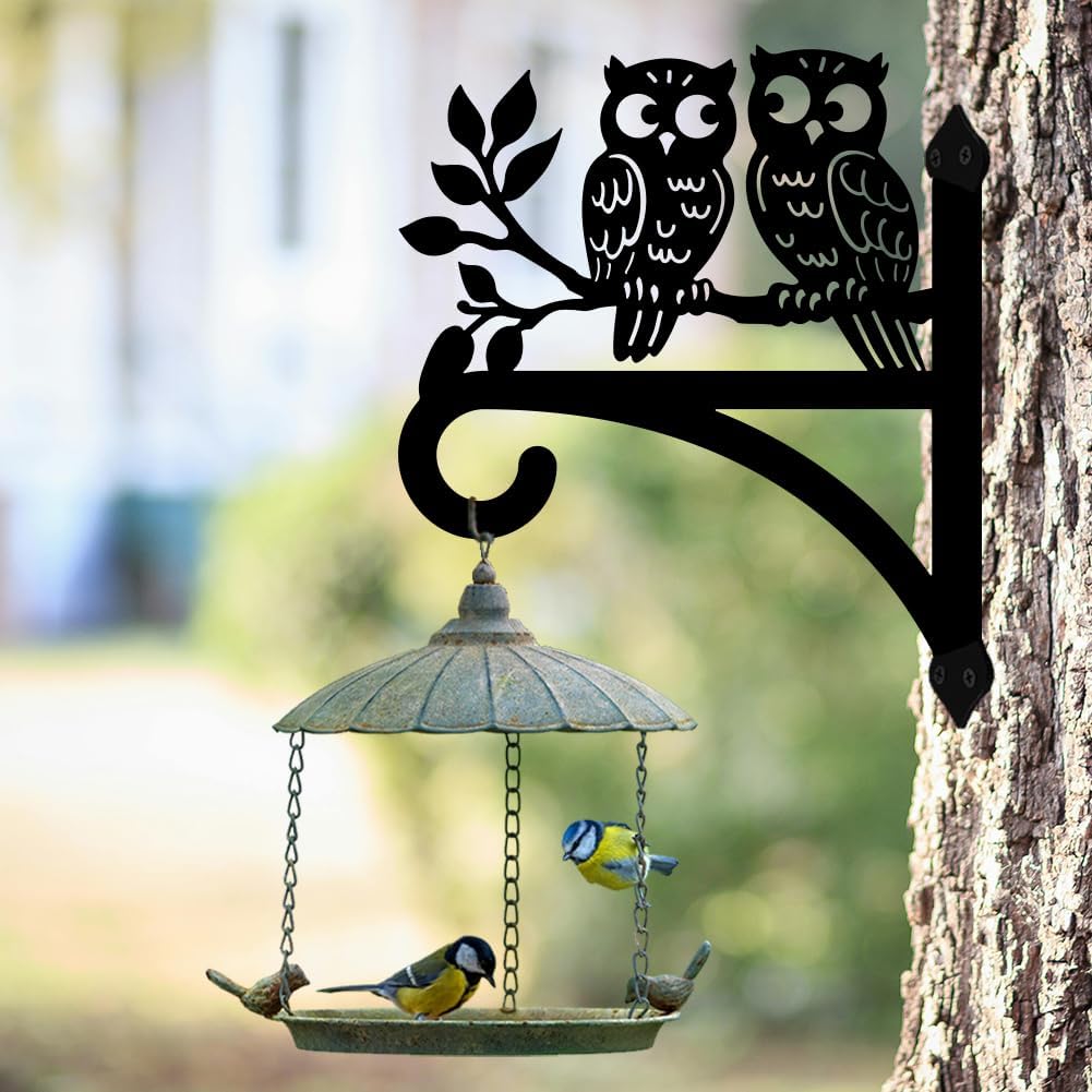 peacoblue Iron Plant Hangers Hooks for Outdoor Indoor Hanging Plants Flower Fern Pots Lantern Bird Feeder Wind Chimes, 12"x14" Owl Weather Resistant Metal Wall Holder for Porch Garden Farmhouse(Owl)