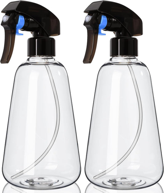 Spray Bottle 2 Pack, 16oz - Ultra Fine Mist, Plant Mister Hair Misting Empty Spray Bottles Indoor, Leak Proof Water Sprayer for Planting, Hair Care, Essential Oils, Cleaning Solutions (Clear)