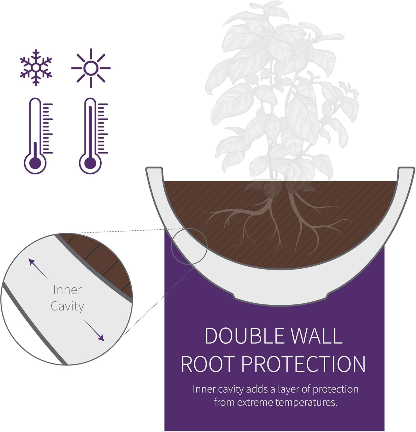 Crescent Garden Delano Bowl Planter, Indoor Outdoor Round Shallow Plant Pot for Water Garden, Bonsai Plant Pots, Succulents with Drain Hole - Double Walled Bowl Lotus Pot, 16" W (Caviar Black)