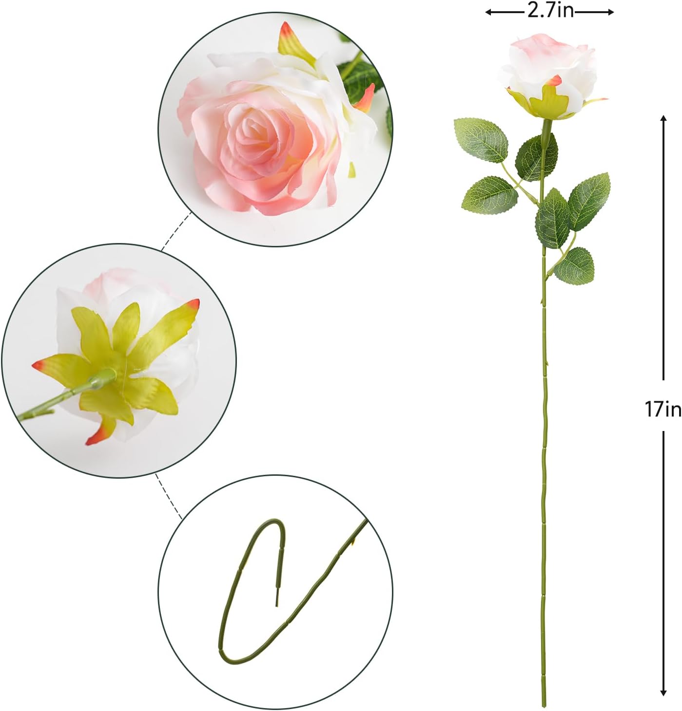 Rose Pink Artificial Roses Fake Flowers Not Bend The Peduncle with Stems for DIY Wedding Bouquets Bridal Shower Centerpieces Arrangements Tables Decorations 12pcs