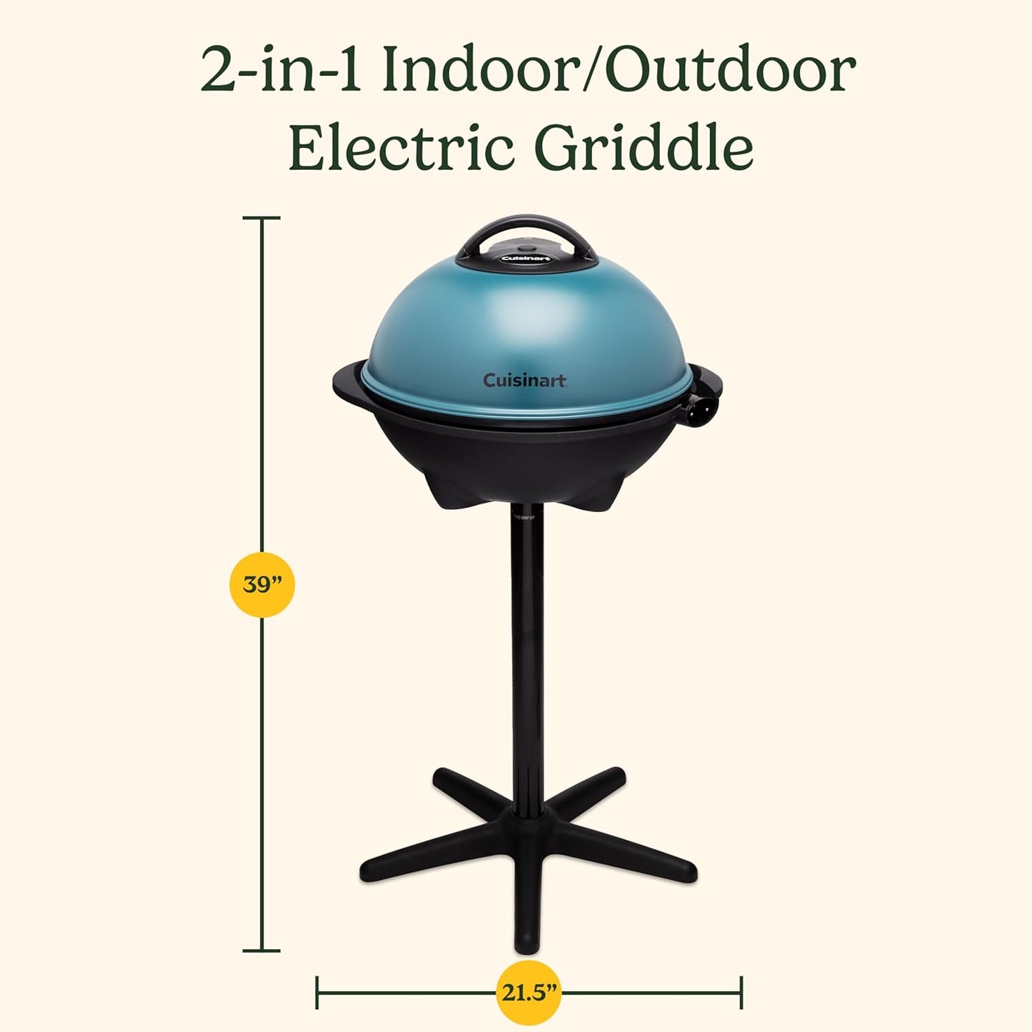 Cuisinart Indoor/Outdoor Electric Griddle, 2-in-1 Portable BBQ with Flat Top Nonstick Cooking Surface, Adjustable Heat, Stand/Tabletop Options for Cookouts, Barbecues & Small Spaces, No Tools Needed
