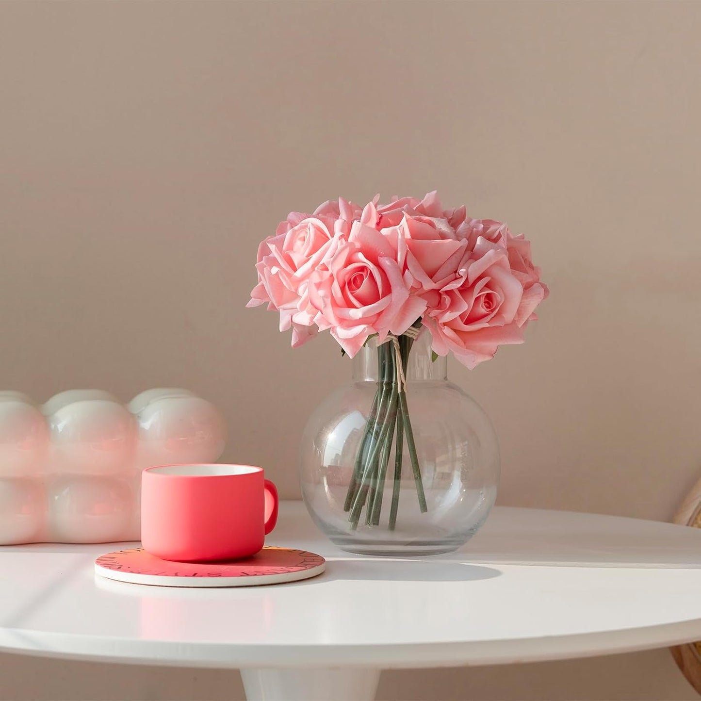 Artificial Roses Single Stem 10pcs Fake Silk Flower Arrangement Bouquet Real Touch for Home Party Wedding Decoration(Deep Pink)