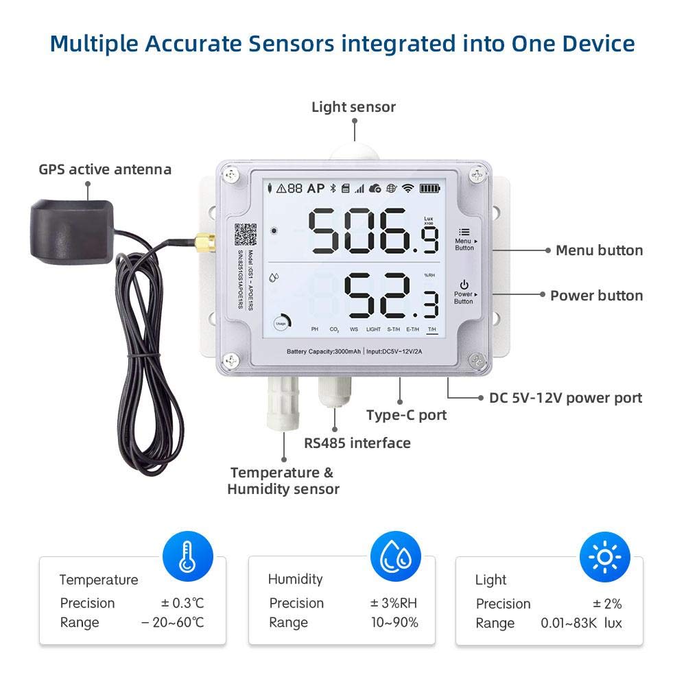 Ubibot Thermometer Hygrometer, Wireless Temperature Data Logger, Remote Humidity Monitor for Refrigerated truck Free App Email Alarm, IFTTT 2.4GHz only (GS1-PL4G1RS WiFi & SIM GPS Location Tracker)