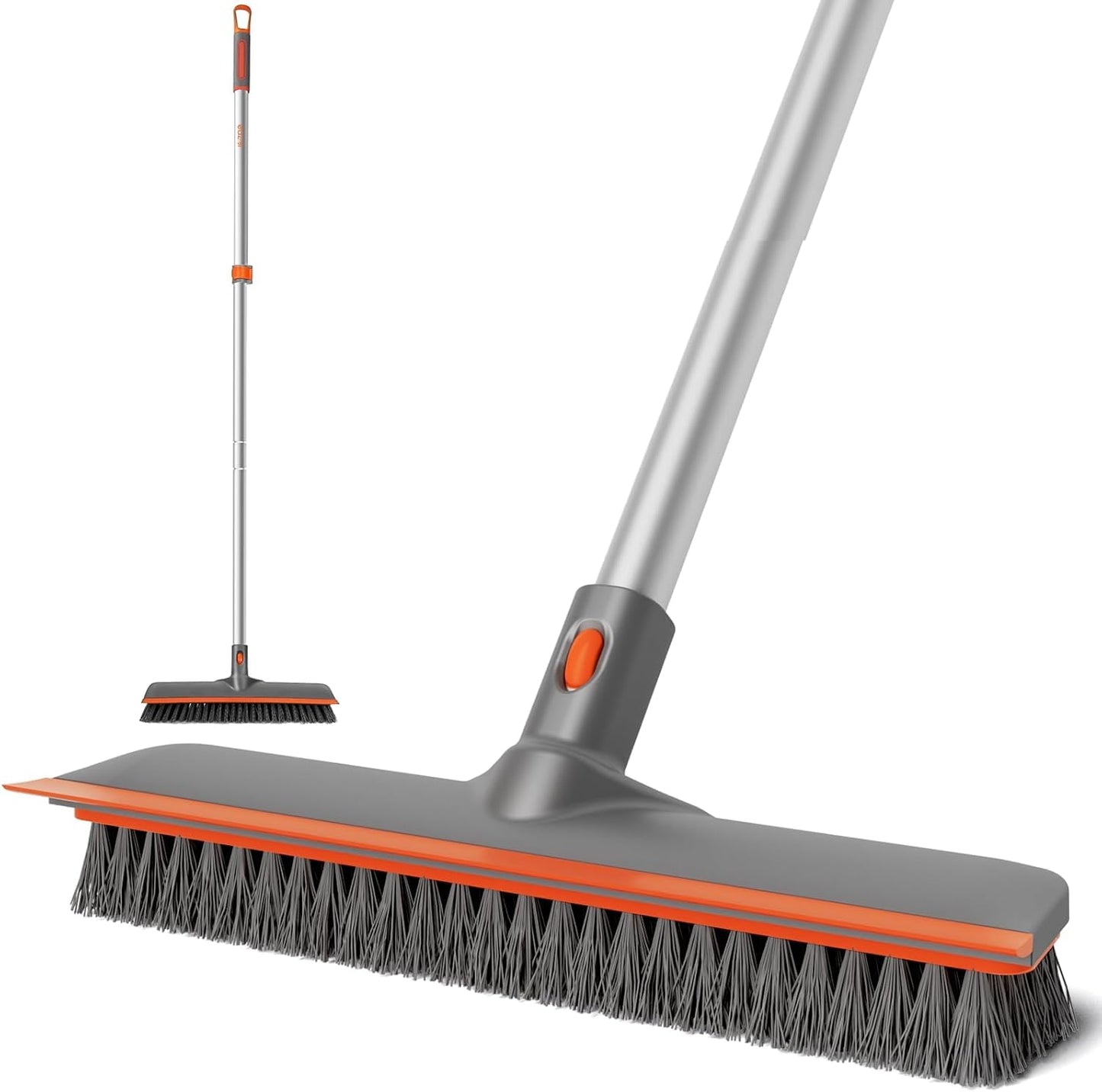 Eazer Floor Scrubber Brush, 2-in-1 Deck Scrubber Brush with Long Handle, Soft & Hard Bristle Brush for Cleaning Concrete, Squeegee Broom for Floor,Bathroom Garage,Kitchen,Wall,Tile and Swimming Pool