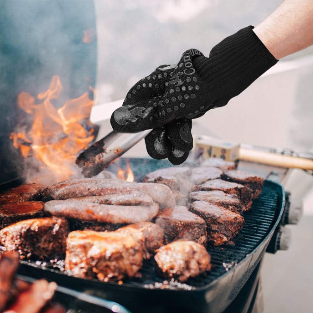 Comsmart BBQ Gloves, 1472F Heat Resistant Silicone Non-Slip Oven Mitts, Long Kitchen Gloves Perfect for Grilling, Cooking, Baking, Cutting