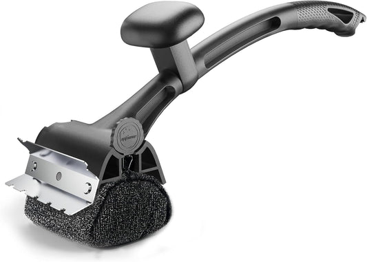 Grill Brush for Outdoor BBQ - Replaceable Bristle Free Heading + Reinforced Scraper - Safe BBQ Accessories for Porcelain/Gas/Charcoal/Smoker/Cast Iron Grill - Cleaning Brush(Black)