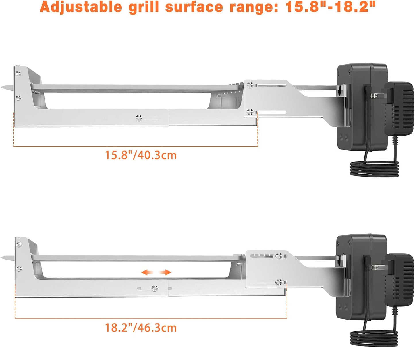 only fire Stainless Steel Electric Skewer Turner, Rotated Grilling Rack Shish Kabob Set with 7 Skewers and Dual-Purpose Rotisserie Motor