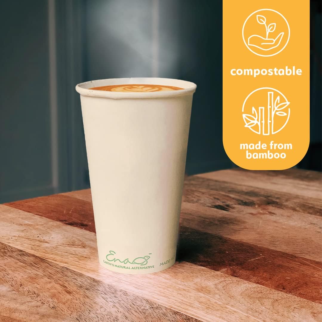 100% Compostable Disposable Coffee Cups [16oz 320 Pack] Paper Cups Made from Bamboo, Eco-Friendly, Biodegradable Premium Party Cups, Natural Unbleached by Earth's Natural Alternative