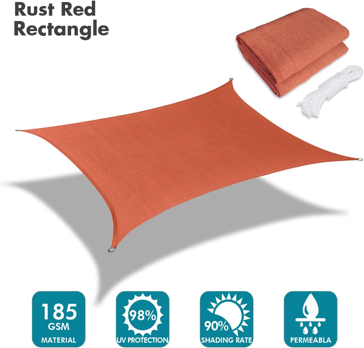 KANAGAWA 6'X10' Rust Red Custom Size Sun Shade Sail Rectangle UV Block Canopy Cover for Patio Backyard Lawn Garden Outdoor (Customized Available)
