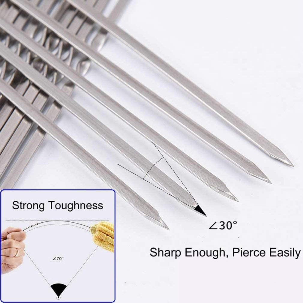18PCS Kabob Skewers Flat Metal BBQ Barbecue Skewer 14" Long Stainless Steel Shish Kebob Sticks Wide Reusable Grilling Skewers Set for Meat Shrimp Chicken Vegetable, 18 Pack