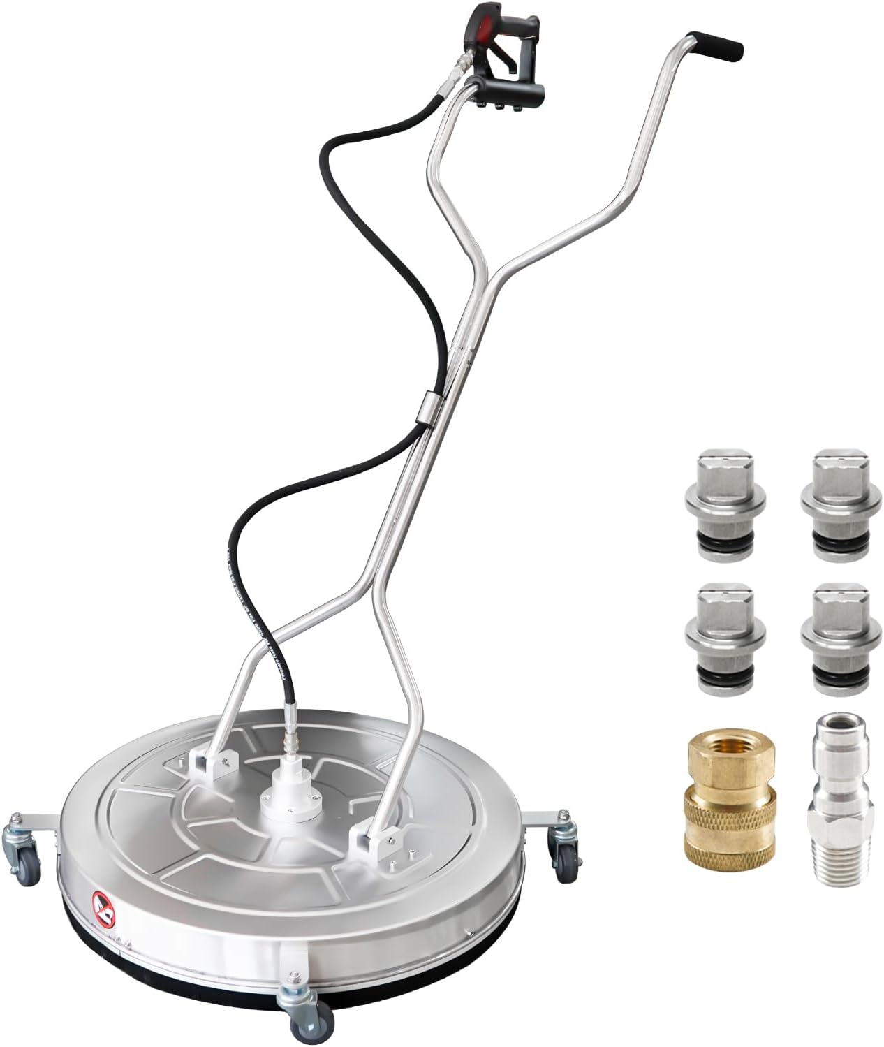 JANZ 30'' Pressure Washer Surface Cleaner with 4 Wheels,Dual Handle,Stainless Steel Housing, 2 Hose Adapters and 4 Replacement Nozzle Cores,Ideal for Driveways, Sidewalks,Patios,Decks Cleaning