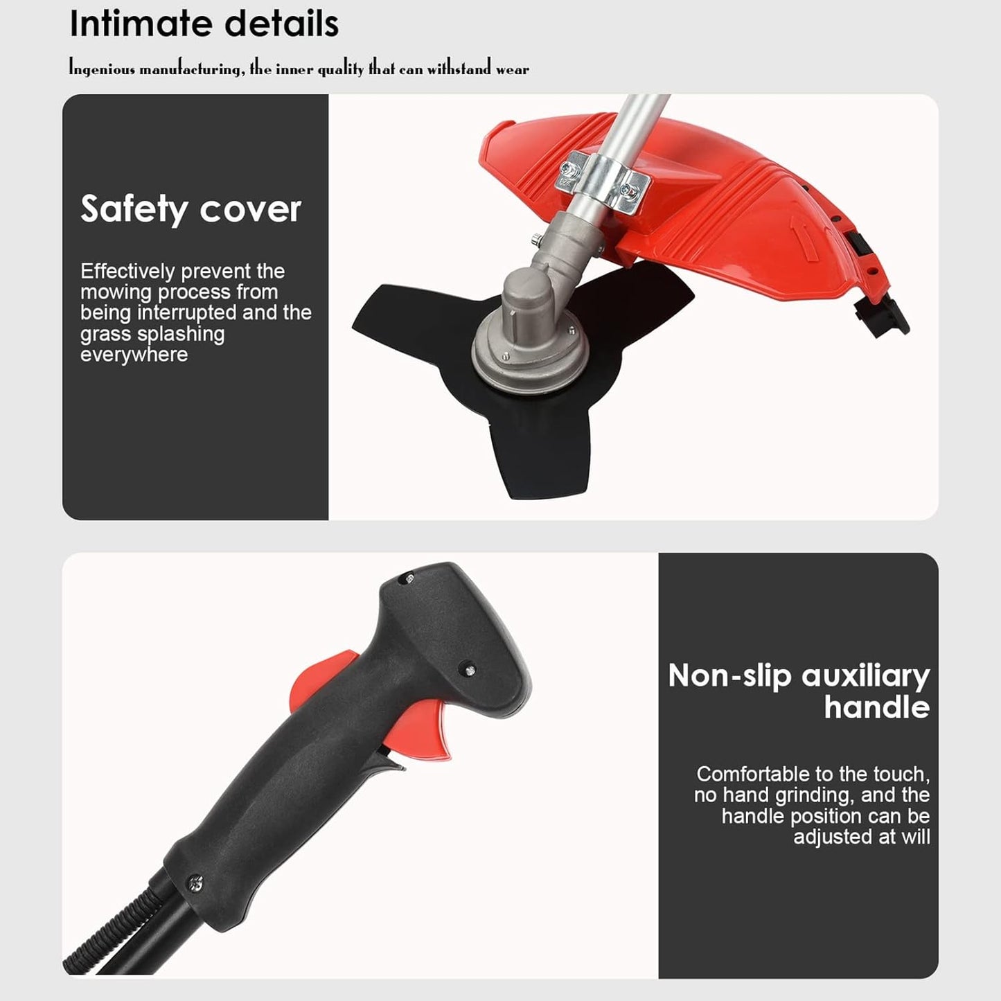 52cc Gas Grass Trimmer, 2 in 1 Petrol Weed Eater, 2-Stroke Weed Whacker Cordless, Backpack Brush Trimmer Garden Tools Red