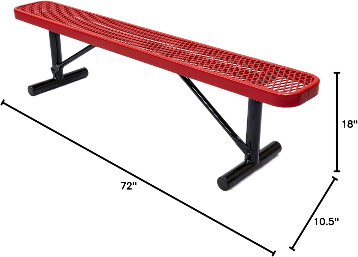 Heavy-Duty Portable Outdoor Bench Thermoplastic Coated, Expanded Metal, Commercial-Grade Seating, Made in America (Portable Without Back, 6 Ft, Textured Red)