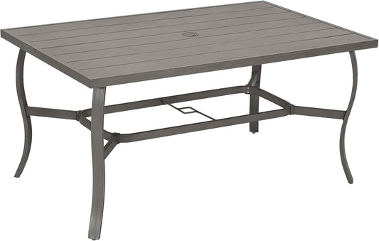 HAPPATIO Outdoor Dining Table for 6, Aluminum Rectangle Outdoor Dining Table with Umbrella Hole, All-Weather Aluminum Patio Dining Table for Garden Yard Poolside, Only Table, Grey