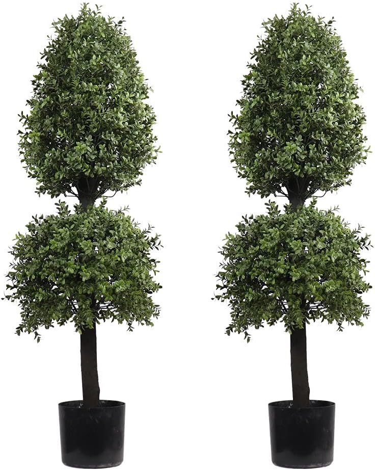 4ft Artificial Topiary Trees Boxwood Ball Shape Fake Trees Porch Decor, Outdoor Plants 2Pack