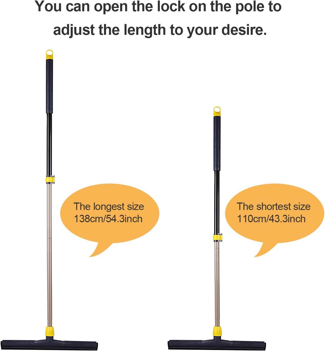 Yocada Floor Squeegee Scrubber Adjustable Telescopic Pole Heavy Duty Household Broom EVA Foam Blade for Garage Courtyard Shower Bathroom Floor Marble Glass Tile Water Foam Cleaning