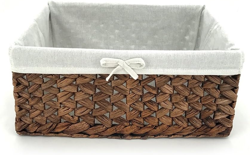 Rectangular Woven Seagrass Storage Bins with Handle,Kingwillow. (water hyacinth, Small)